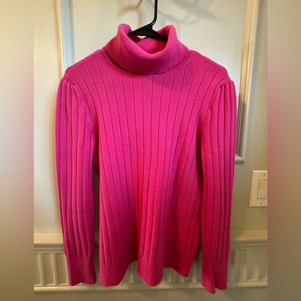 Talbots -Women’s Large-Cotton blend-Pink Rib Turtleneck Sweater-like new! - Picture 1 of 5